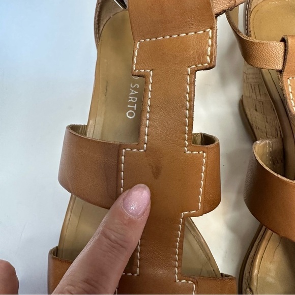 Franco Sarto Women's Wedge Sandals Falco Size 8.5 Cork Platfrom Gladiator Cognac - Picture 7 of 14